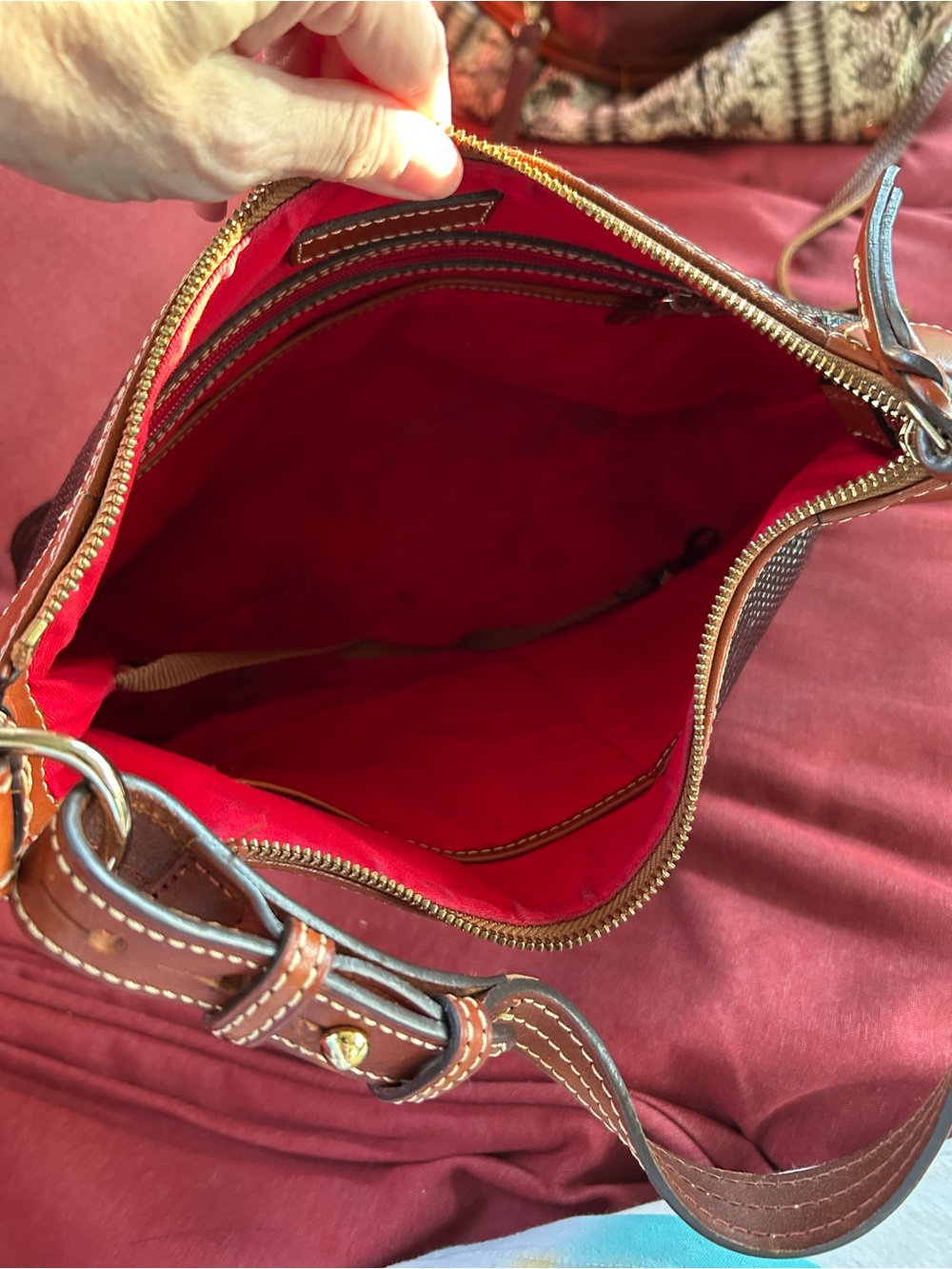 Vintage Dooney & Bourne Leather Shoulder Bag with Red Interior